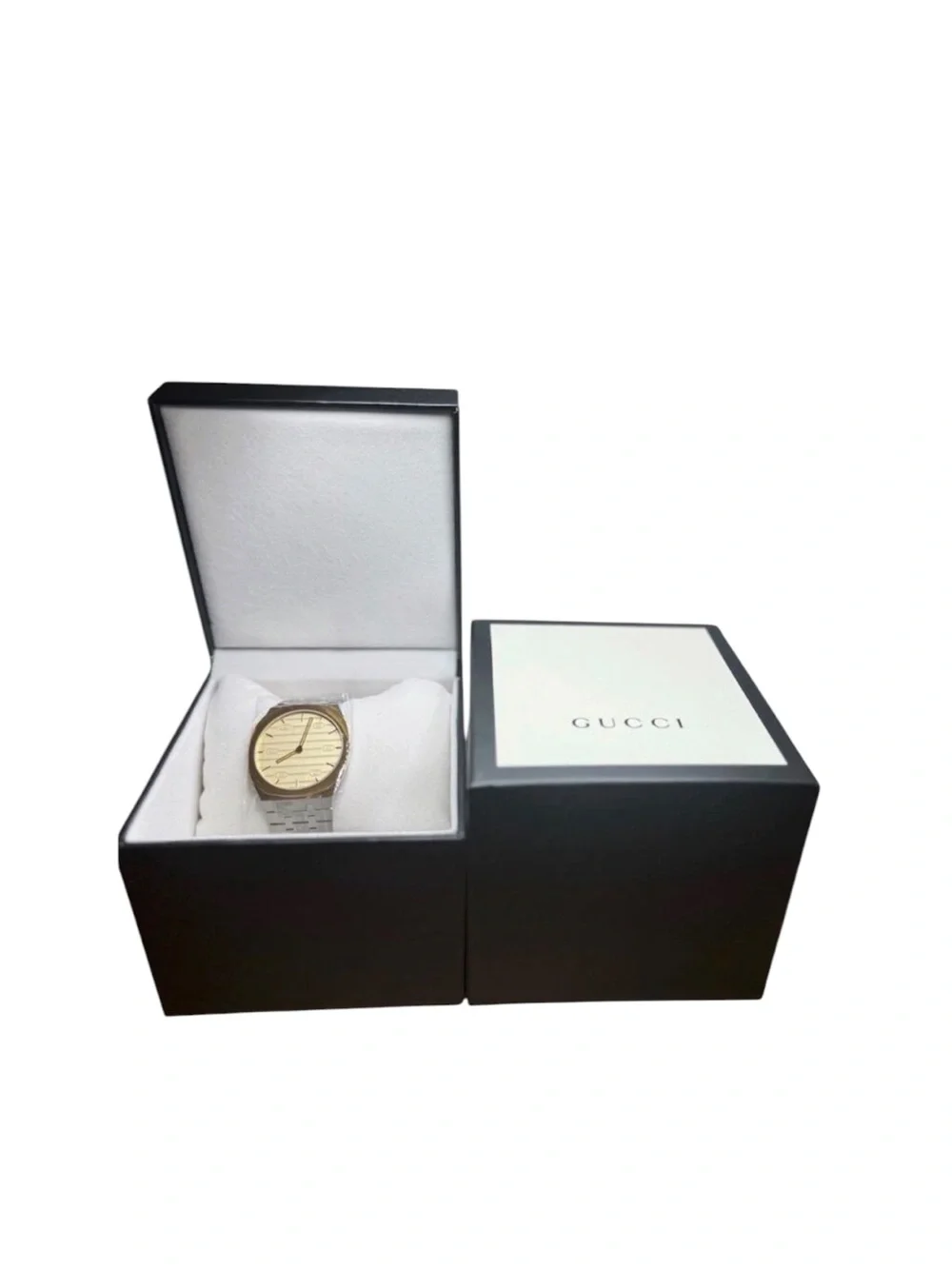 New Full Set Gucci 25H Unisex Watch Steel Gold Champagne Dial 38mm YA163405⁠